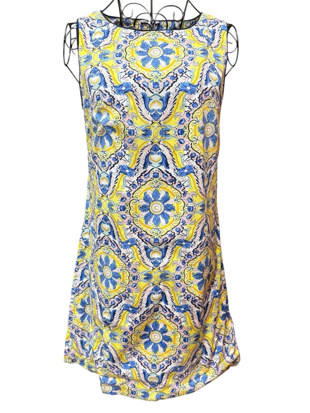 Betsey Johnson Cotton Blend Blue & Yellow Medallion Shift Dress